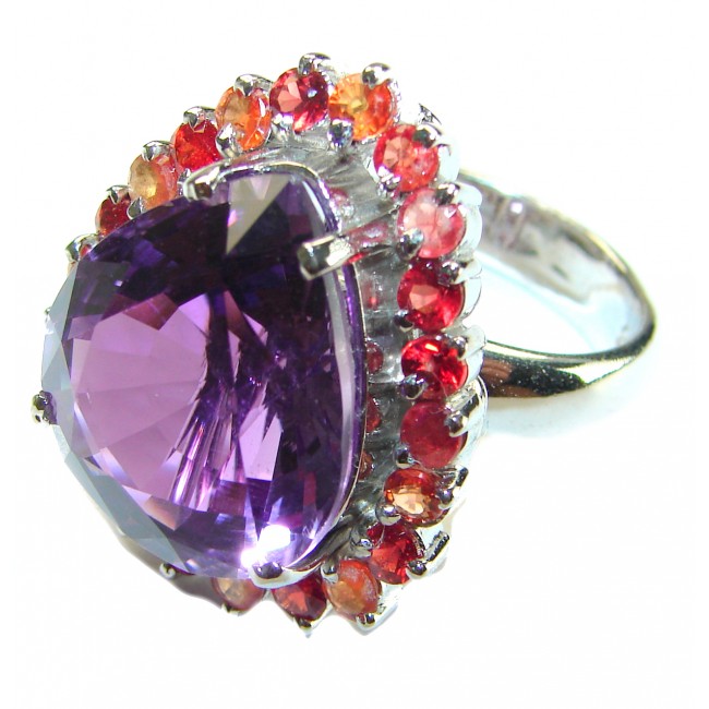 Dramatic design 45.8 carat Amethyst oragne Sapphire .925 Sterling Silver Handcrafted Ring size 8 1/4