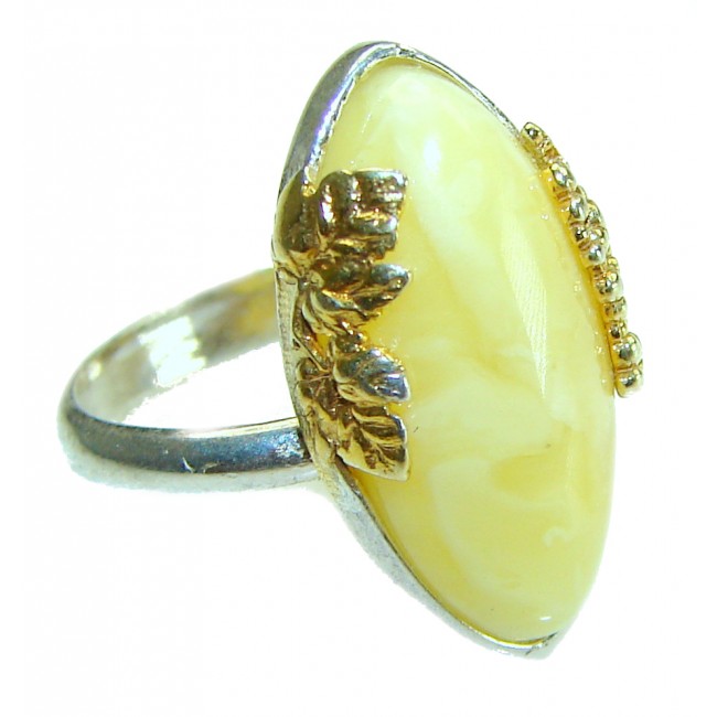 Authentic Butterscotch Baltic Amber 2 tones.925 Sterling Silver handcrafted ring s. 6 1/2