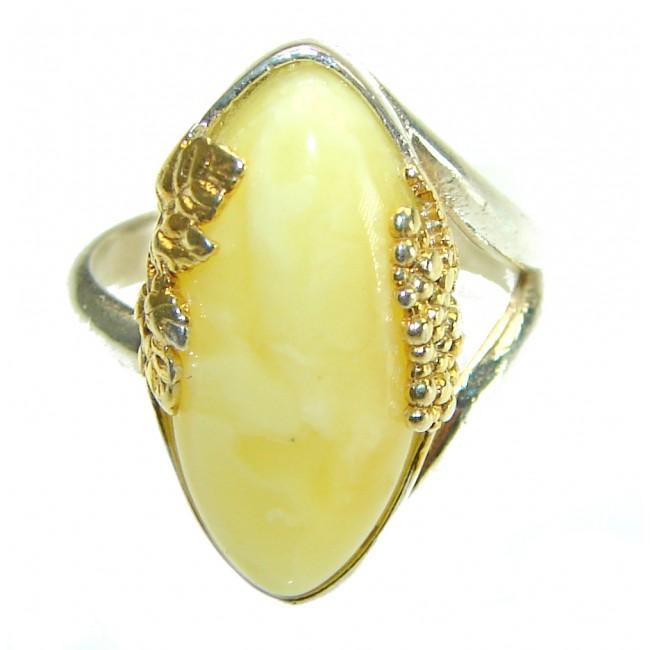 Authentic Butterscotch Baltic Amber 2 tones.925 Sterling Silver handcrafted ring s. 6 1/2