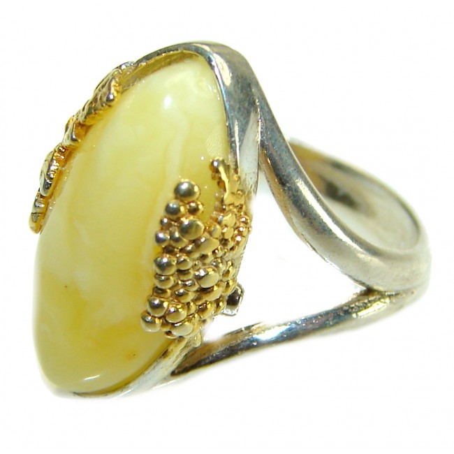 Authentic Butterscotch Baltic Amber 2 tones.925 Sterling Silver handcrafted ring s. 6 1/2