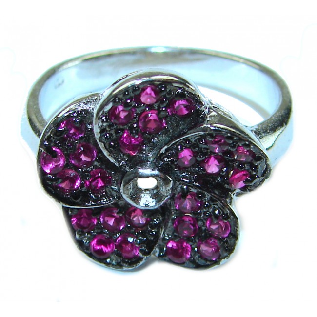 Red Flower Ruby .925 Silver handcrafted Ring s. 8