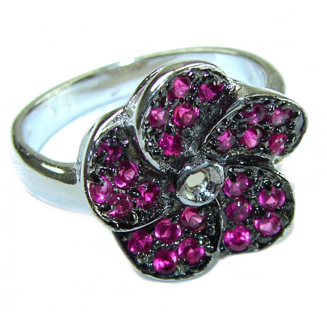 Red Flower Ruby .925 Silver handcrafted Ring s. 8