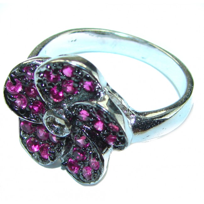 Red Flower Ruby .925 Silver handcrafted Ring s. 8