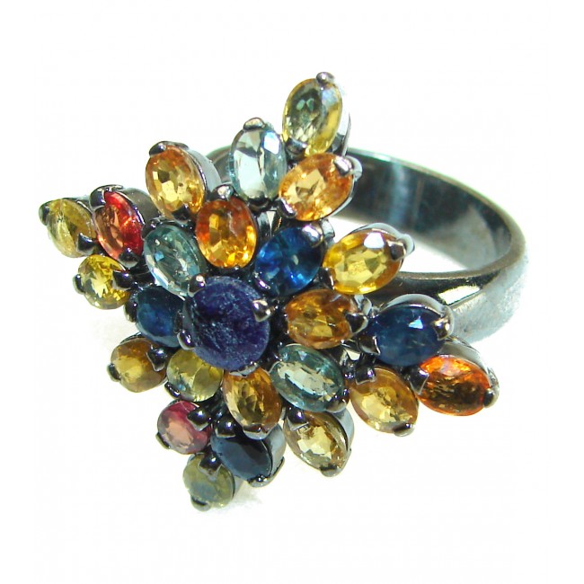 Multicolor Sapphire .925 Silver handcrafted Cocktail Ring s. 7 3/4