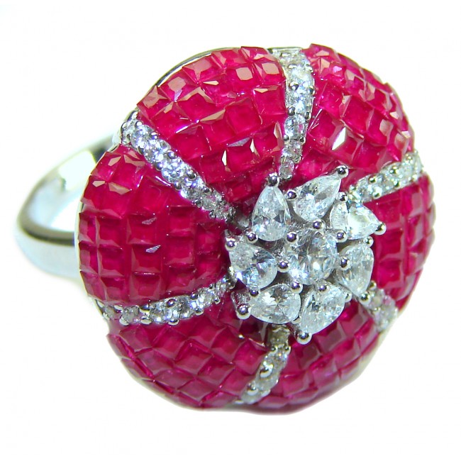 Born to Glam floral-inspired authentic Ruby .925 Silver handcrafted Cocktail Ring s. 6 1/4