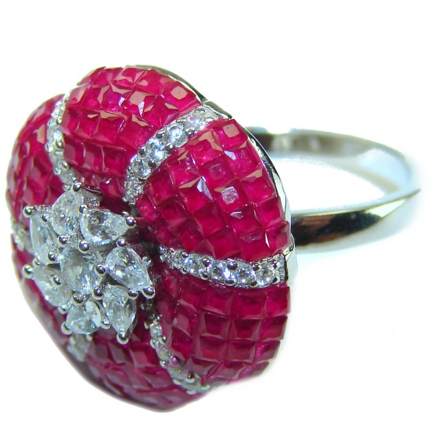 Born to Glam floral-inspired authentic Ruby .925 Silver handcrafted Cocktail Ring s. 6 1/4