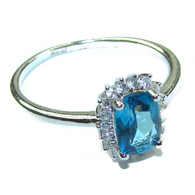 Blue Flames 0.9 carat London Blue Topaz .925 Sterling Silver handcrafted Ring size 6 1/2