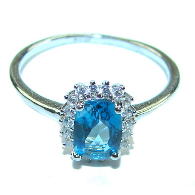 Blue Flames 0.9 carat London Blue Topaz .925 Sterling Silver handcrafted Ring size 6 1/2