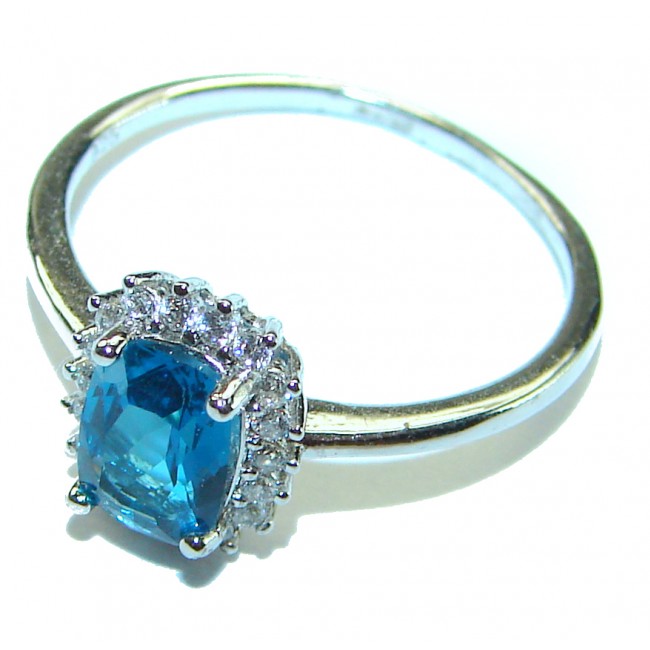 Blue Flames 0.9 carat London Blue Topaz .925 Sterling Silver handcrafted Ring size 6 1/2