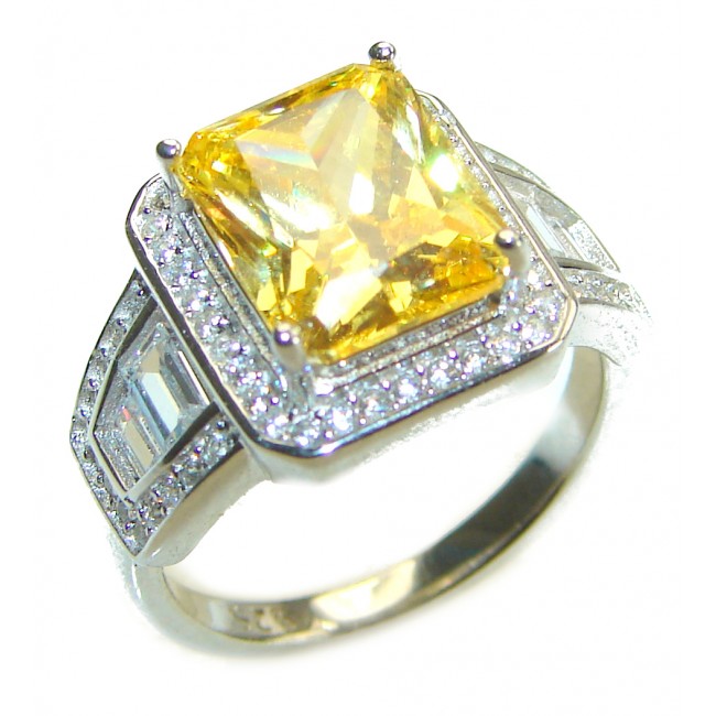 9.5 carat Priness cut Yellow Sapphire .925 Sterling Silver handcrafted ring; s. 5 1/2