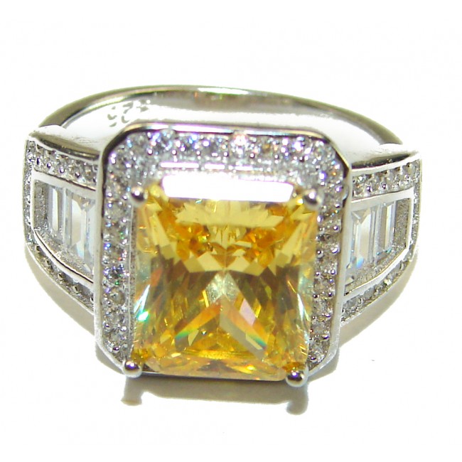 9.5 carat Priness cut Yellow Sapphire .925 Sterling Silver handcrafted ring; s. 5 1/2