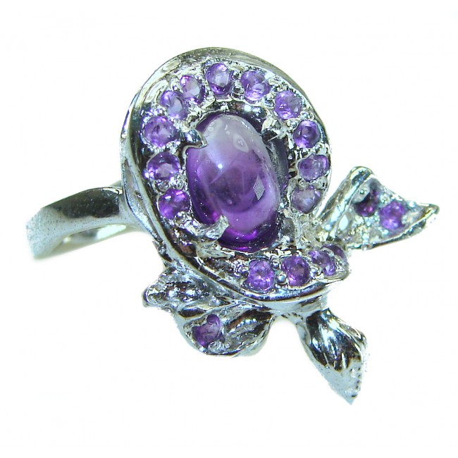 Floral design Amethyst .925 Sterling Silver Handcrafted Ring size 8 1/4