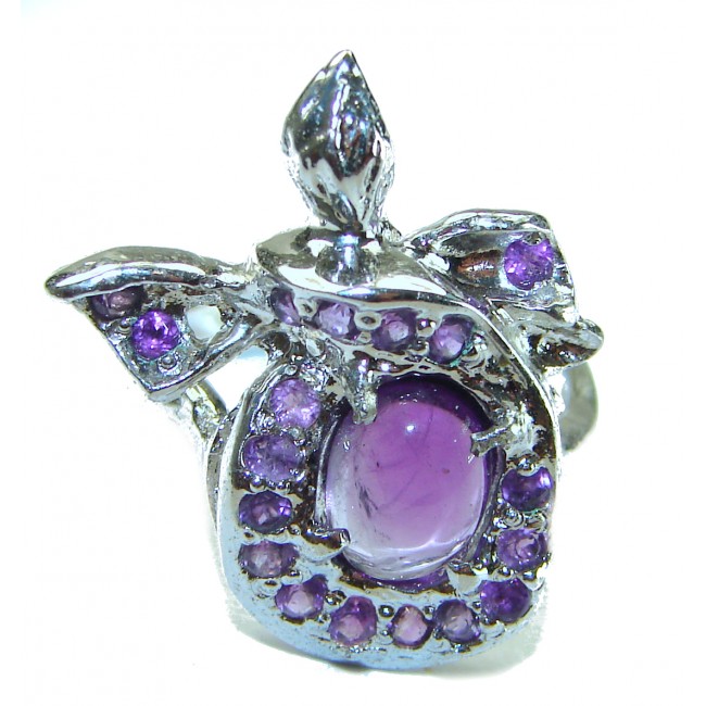 Floral design Amethyst .925 Sterling Silver Handcrafted Ring size 8 1/4