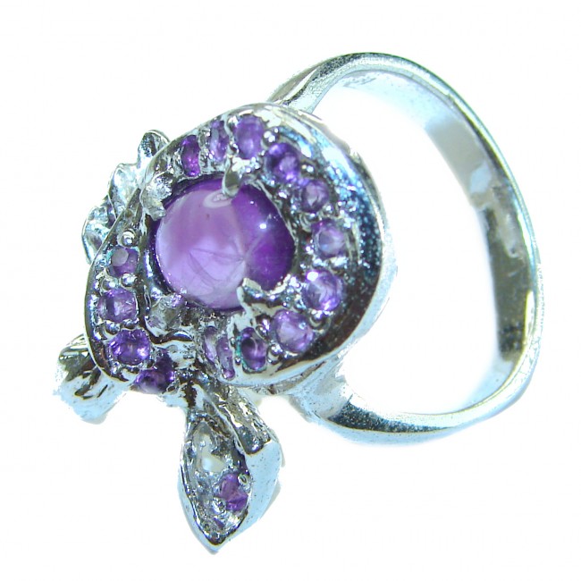 Floral design Amethyst .925 Sterling Silver Handcrafted Ring size 8 1/4