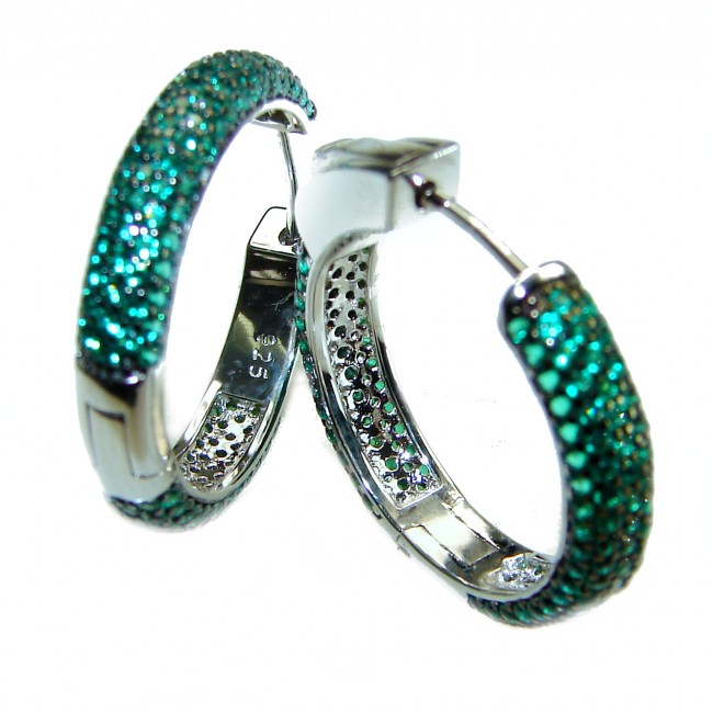 Precious genuine Emerald .925 Sterling Silver hoop earrings