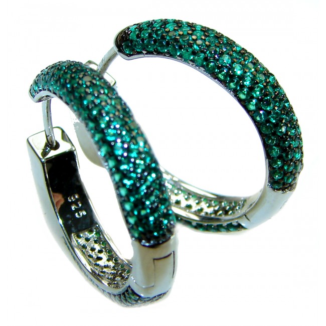 Precious genuine Emerald .925 Sterling Silver hoop earrings