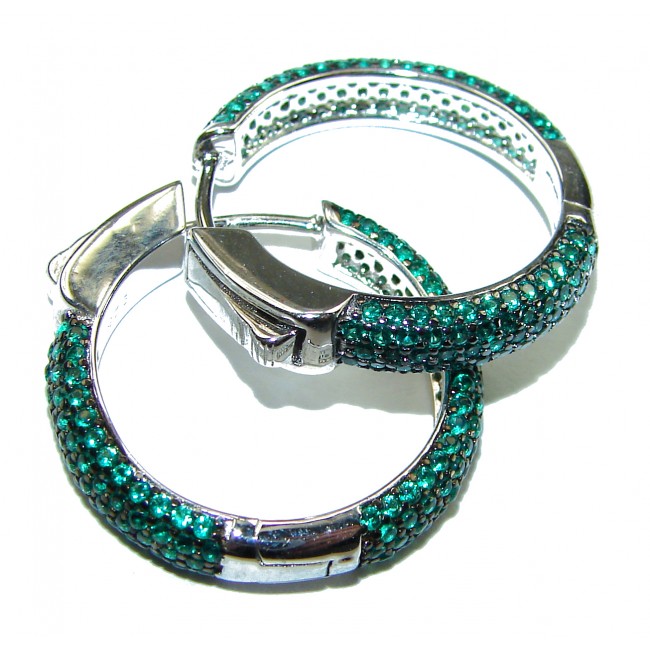 Precious genuine Emerald .925 Sterling Silver hoop earrings