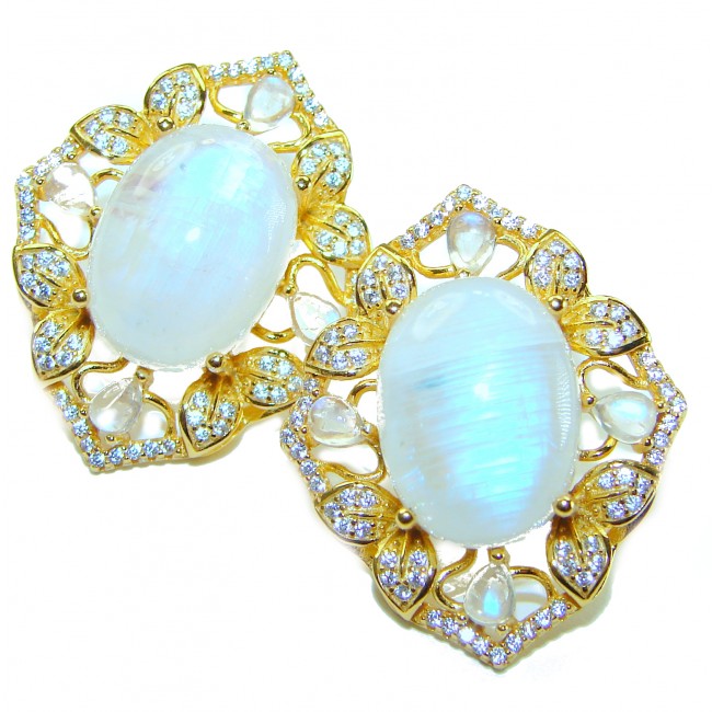 Blue Cascade authentic Fire Moonstone 18K Gold over .925 Silver handcrafted earrings