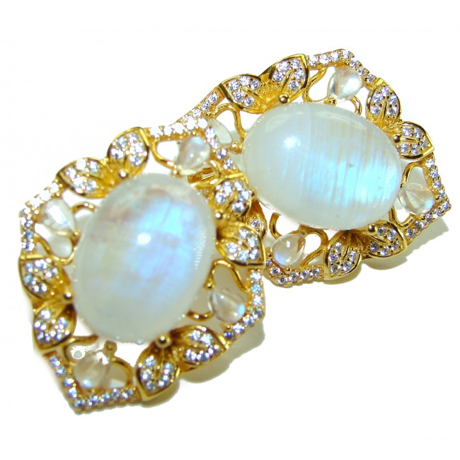 Blue Cascade authentic Fire Moonstone 18K Gold over .925 Silver handcrafted earrings