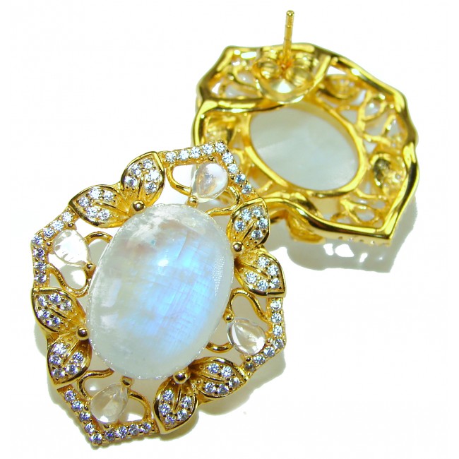 Blue Cascade authentic Fire Moonstone 18K Gold over .925 Silver handcrafted earrings