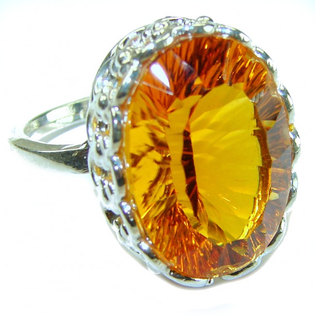 Golden Rays of Sunlight 33.5 carat Yellow Topaz .925 Sterling Silver Large Ring size 7 1/2