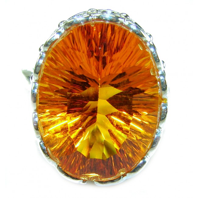 Golden Rays of Sunlight 33.5 carat Yellow Topaz .925 Sterling Silver Large Ring size 7 1/2