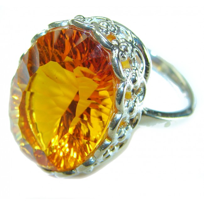 Golden Rays of Sunlight 33.5 carat Yellow Topaz .925 Sterling Silver Large Ring size 7 1/2