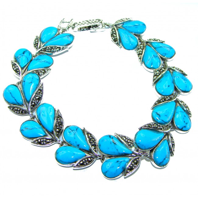 Fantastic Turquoise Marcasite .925 Silver handmade Bracelet