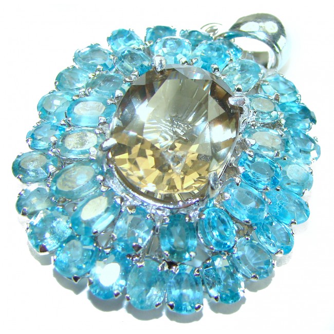 Luxury genuine 44.5 CARAT Champagne Topaz Aquamarine .925 Sterling Silver handmade Pendant