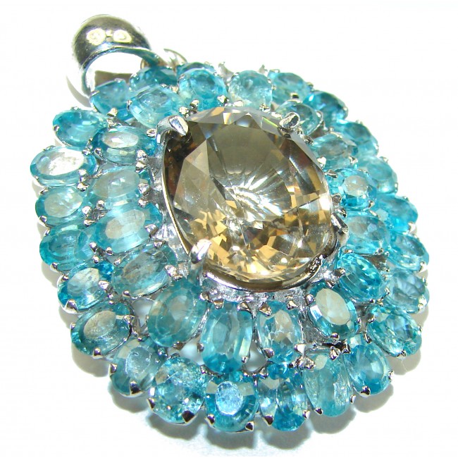 Luxury genuine 44.5 CARAT Champagne Topaz Aquamarine .925 Sterling Silver handmade Pendant