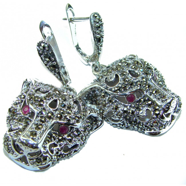 Precious Panthers Ruby Marcasite .925 Sterling Silver earrings