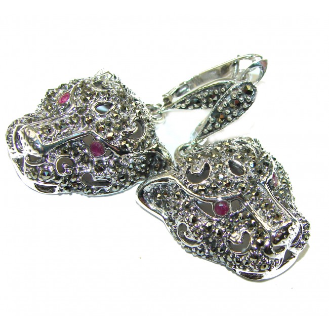 Precious Panthers Ruby Marcasite .925 Sterling Silver earrings