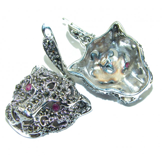 Precious Panthers Ruby Marcasite .925 Sterling Silver earrings