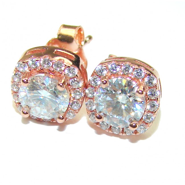 Exclusive White Topaz 14K Rose Gold over .925 Sterling Silver handcrafted Earrings