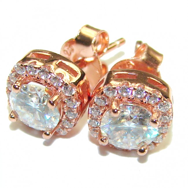 Exclusive White Topaz 14K Rose Gold over .925 Sterling Silver handcrafted Earrings