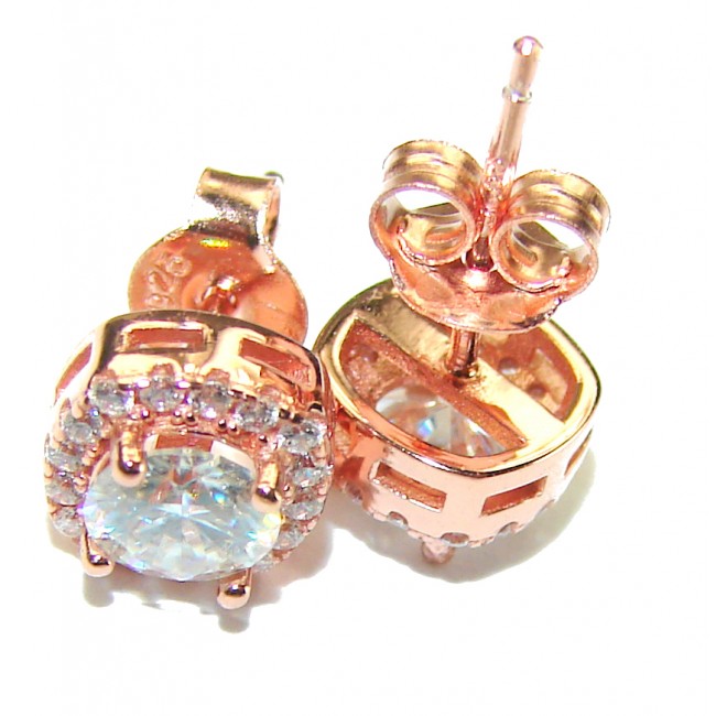 Exclusive White Topaz 14K Rose Gold over .925 Sterling Silver handcrafted Earrings