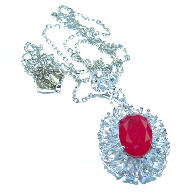 Blooming Rose 7.5 CARAT Ruby .925 Sterling Silver handmade Necklace