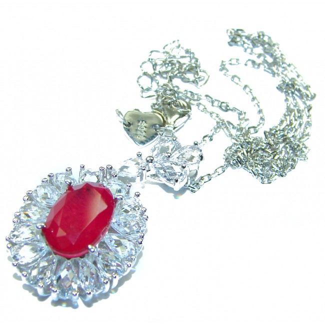 Blooming Rose 7.5 CARAT Ruby .925 Sterling Silver handmade Necklace