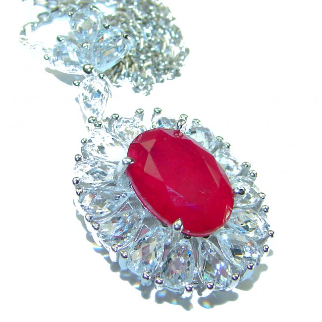 Blooming Rose 7.5 CARAT Ruby .925 Sterling Silver handmade Necklace