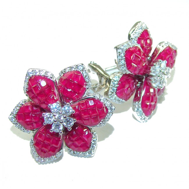 Born to Glam floral-inspired authentic Ruby .925 Sterling Silver handcrafted earrings