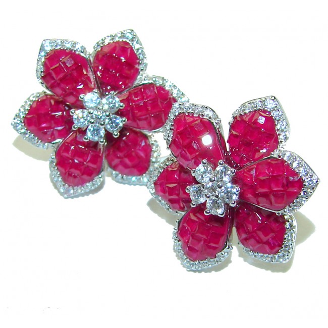 Born to Glam floral-inspired authentic Ruby .925 Sterling Silver handcrafted earrings