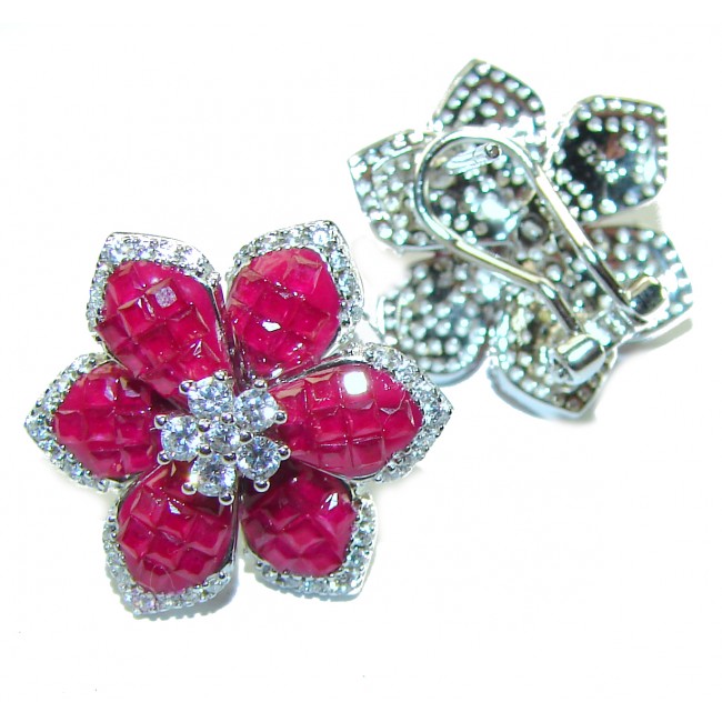 Born to Glam floral-inspired authentic Ruby .925 Sterling Silver handcrafted earrings