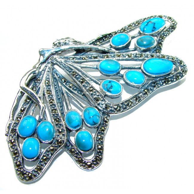 Spectacular Sassy Elf fairy Turquoise .925 Sterling Silver handmade Large Brooch