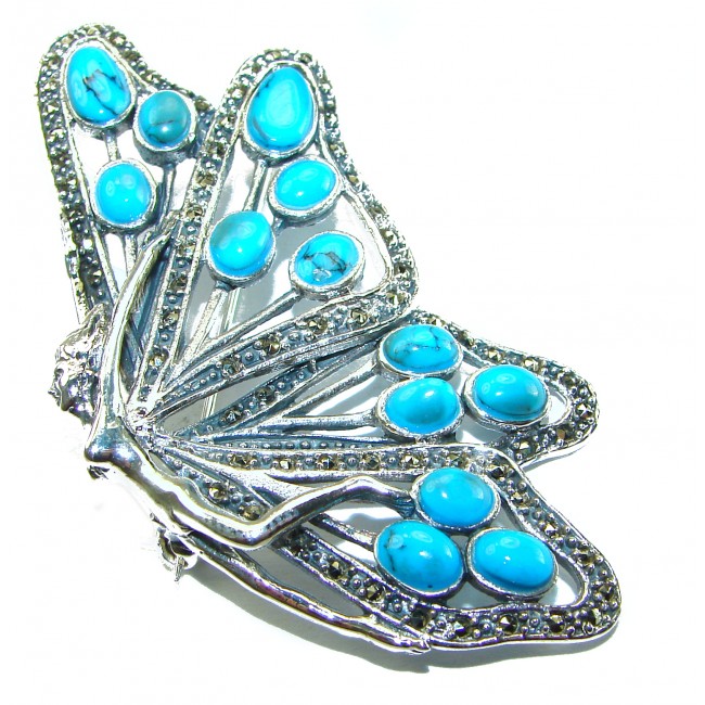 Spectacular Sassy Elf fairy Turquoise .925 Sterling Silver handmade Large Brooch