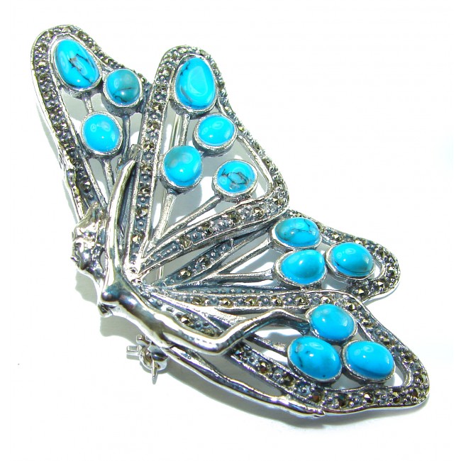 Spectacular Sassy Elf fairy Turquoise .925 Sterling Silver handmade Large Brooch