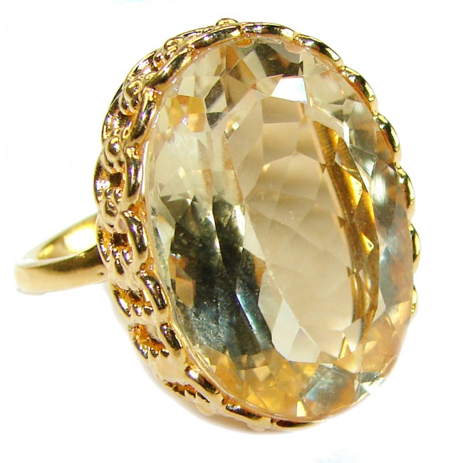 27.8 carat Genuine Lemon Quartz 14K Gold over .925 Sterling Silver handcrafted ring size 8