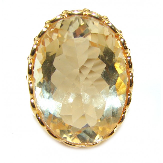 27.8 carat Genuine Lemon Quartz 14K Gold over .925 Sterling Silver handcrafted ring size 8