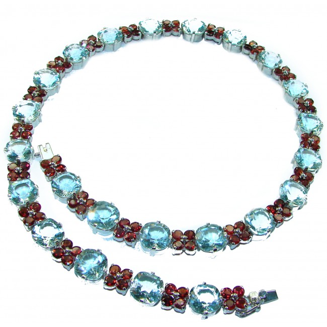 Bianca authentic Ruby Aquamarine .925 Sterling Silver handcrafted necklace