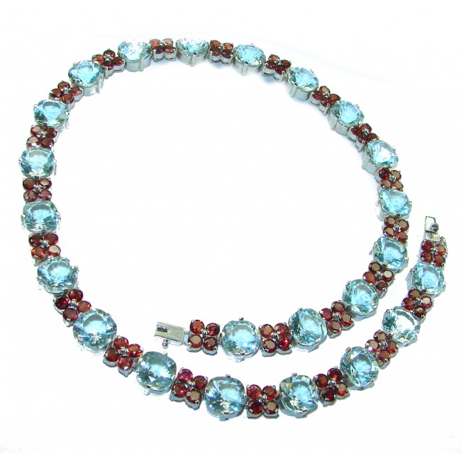 Bianca authentic Ruby Aquamarine .925 Sterling Silver handcrafted necklace