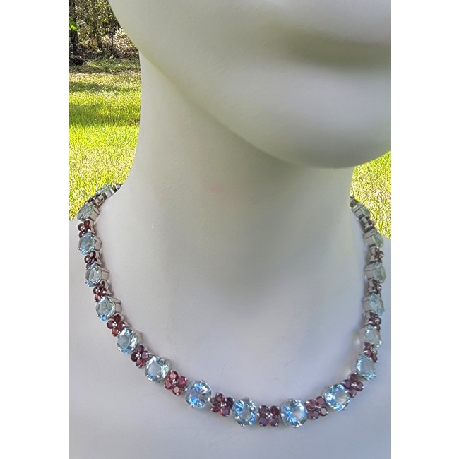 Bianca authentic Ruby Aquamarine .925 Sterling Silver handcrafted necklace